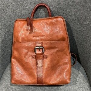 Leather Backpack in Cognac Brown with Front Buckle